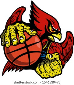 muscular cardinal basketball player mascot for school, college or league