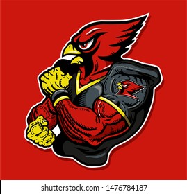 muscular cardinal football player mascot for school, college or league