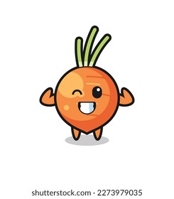 the muscular carrot character is posing showing his muscles , cute style design for t shirt, sticker, logo element