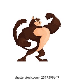 Muscular Cartoon Cat Flexing Biceps