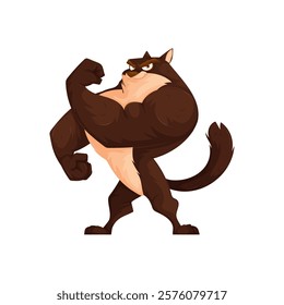 Muscular Cartoon Wolf Flexing Arms