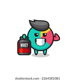 the muscular chart character is holding a protein supplement , cute style design for t shirt, sticker, logo element