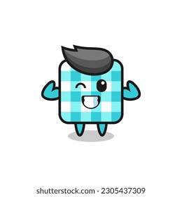 the muscular checkered tablecloth character is posing showing his muscles , cute style design for t shirt, sticker, logo element