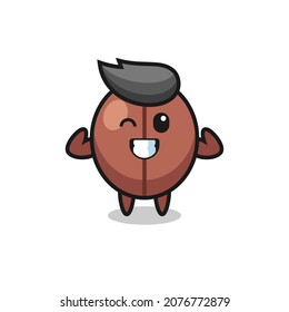 the muscular coffee bean character is posing showing his muscles , cute style design for t shirt, sticker, logo element