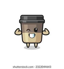 the muscular coffee cup character is posing showing his muscles , cute style design for t shirt, sticker, logo element