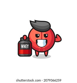 the muscular cricket ball character is holding a protein supplement , cute style design for t shirt, sticker, logo element