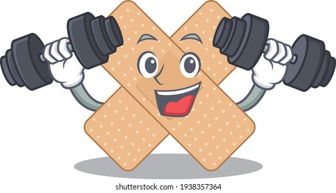 Muscular cross bandage mascot design with barbells during exercise. Vector illustration