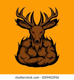 Muscular Deer Gym Sport Mascot Design Deer Vector