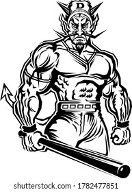 muscular devil baseball team mascot for school, college or league