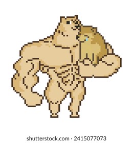 Muscular dog defending his friend, pixel art