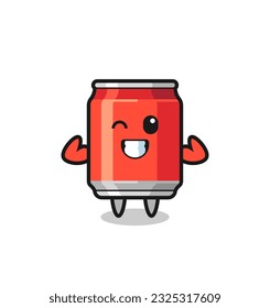 the muscular drink can character is posing showing his muscles , cute style design for t shirt, sticker, logo element