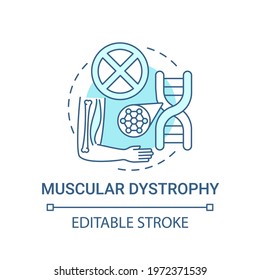 Muscular dystrophy blue concept icon. Health issue. Chromosome mutation. Hereditary illness. Genetic disorder idea thin line illustration. Vector isolated outline RGB color drawing. Editable stroke