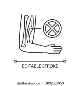 Muscular dystrophy linear icon. Chronic genetic disorder. Tissue damage in human arm. Thin line customizable illustration. Contour symbol. Vector isolated outline drawing. Editable stroke