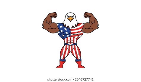 Mascote Águia Muscular Simbolizando a Força e o Patriotismo Americanos