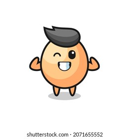 the muscular egg character is posing showing his muscles , cute style design for t shirt, sticker, logo element
