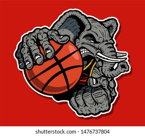 muscular elephant basketball player mascot for school, college or league