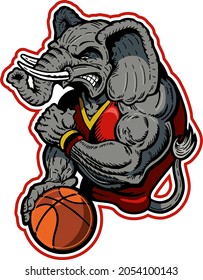 muscular elephant basketball player mascot for school, college or league
