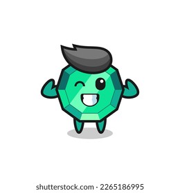 the muscular emerald gemstone character is posing showing his muscles , cute style design for t shirt, sticker, logo element