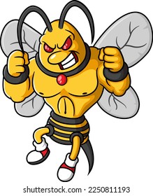 muscular fierce bees cartoon character of illustration
