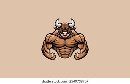 Muscular, fierce bull flexing in powerful stance