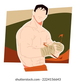 muscular fighter man clenching his fists. suitable for sports themes, wrestling, fighting sports, etc. flat vector illustration