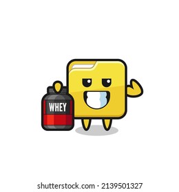 the muscular folder character is holding a protein supplement , cute style design for t shirt, sticker, logo element