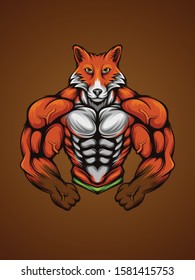 Muscular Fox in bodybuilder pose illustration for digital, t shirt, apparel and other merchandise