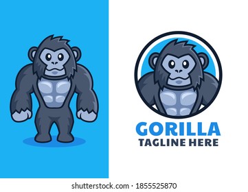 muscular friendly gorilla cartoon logo design