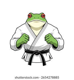 Muscular frog warrior in karate gi ready for combat training and martial arts practice