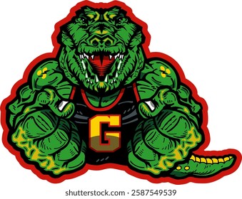 muscular gator mascot for school, college or league sports