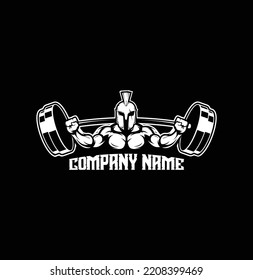muscular Gladiator with barbell, logo, gym and fitness logo