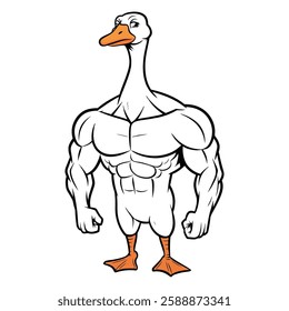 Muscular Goose Cartoon Flexing Strong Arms