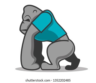 Muscular gorilla mascot wearing blue cloth - Vector illustration 