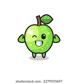 the muscular green apple character is posing showing his muscles , cute style design for t shirt, sticker, logo element