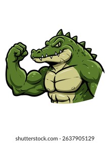 A Muscular Green Crocodile Flexing Its Biceps
