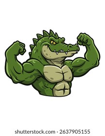 A Muscular Green Crocodile Flexing its Biceps