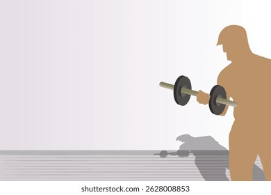 Cara muscular bombeando bíceps no ginásio, Dicas de saúde para o conceito de exercício, plano de fundo de design de ilustração vetorial