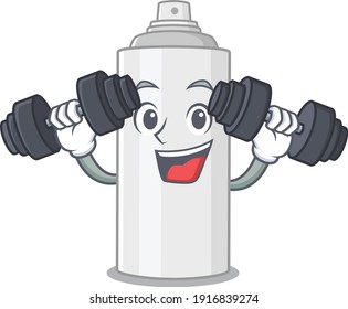 Muscular hair spray mascot design with barbells during exercise. Vector illustration