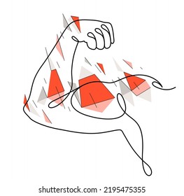 Muscular hand of bodybuilder showing strong biceps vector linear illustration isolated, fitness and gym sport theme drawing.