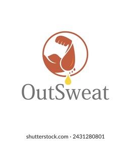 manos musculosas con una combinación de gotas de agua de hoja logo	