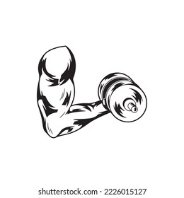 Muscular hands with Dumbbell icon. Gym Vector and Fitness Logos on White Background