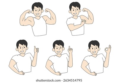 Homem bonito muscular pose variação conjunto 2