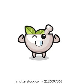 the muscular herbal bowl character is posing showing his muscles , cute style design for t shirt, sticker, logo element
