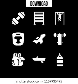 muscular icon. 9 muscular vector set. fitness, gym bars, bench press and boxing icons for web and design about muscular theme