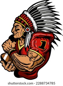 muscular indian chief wearing football jersey for school, college or league sports