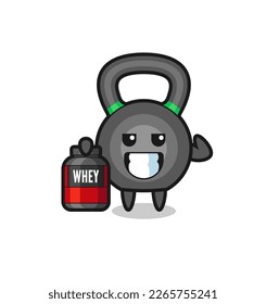 the muscular kettleball character is holding a protein supplement , cute style design for t shirt, sticker, logo element