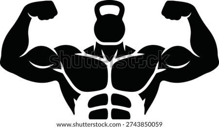 Muscular Kettlebell Bodybuilder Vector Silhouette