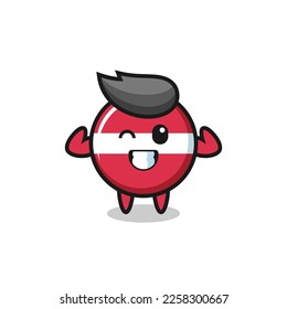 the muscular latvia flag badge character is posing showing his muscles , cute style design for t shirt, sticker, logo element
