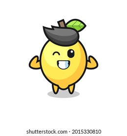 the muscular lemon character is posing showing his muscles , cute style design for t shirt, sticker, logo element