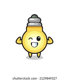 the muscular light bulb character is posing showing his muscles , cute style design for t shirt, sticker, logo element